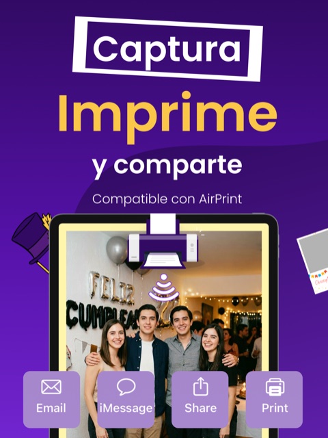 Impresión de una tira de fotos de cumpleaños desde un photo booth en iPad por AirPrint