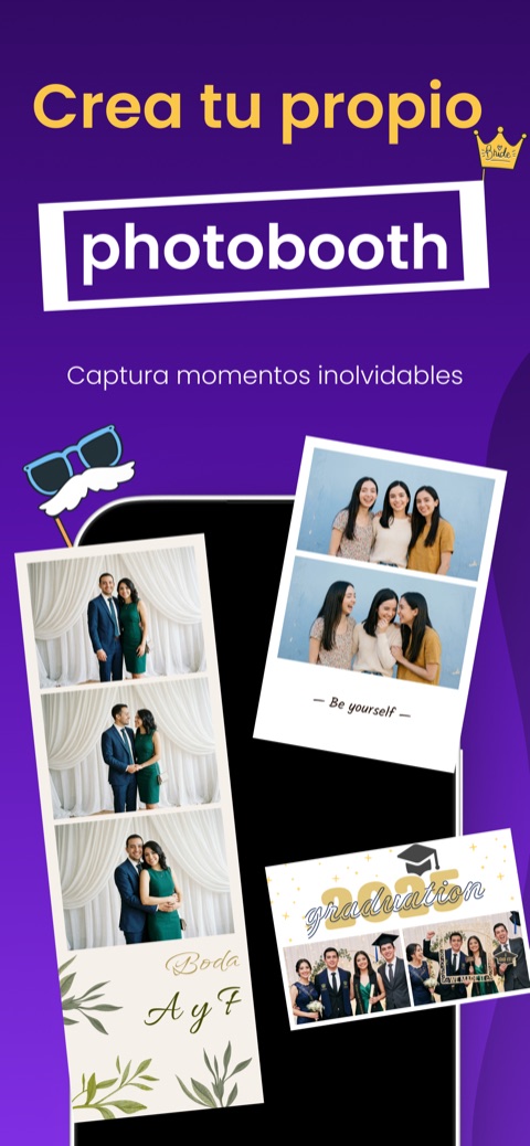 Photo Booth Studio en iPhone: tiras de fotos y plantillas para bodas y graduaciones